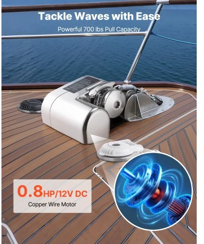 VEVOR Elektrinė valties gervė YH600, 12 V DC, 600 W, 316 nerūdijantis plienas, 260 kg, valtims 7-9 m