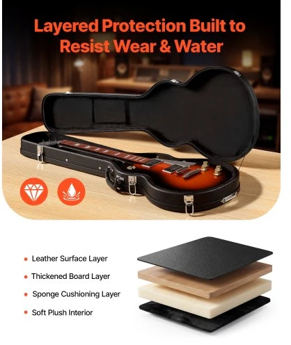 VEVOR Elektrinės gitaros kietas dėklas, 108 cm, medinis, juodas, skirtas 991 mm Les Paul gitaroms