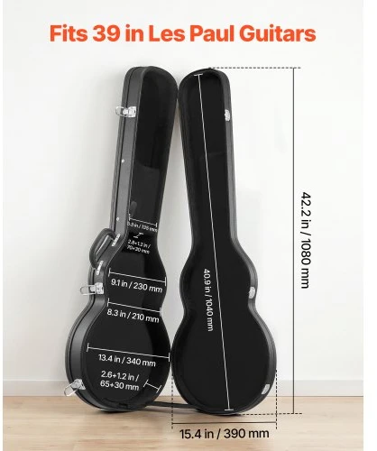 VEVOR Elektrinės gitaros kietas dėklas, 108 cm, medinis, juodas, skirtas 991 mm Les Paul gitaroms
