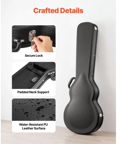 VEVOR Elektrinės gitaros kietas dėklas, 108 cm, medinis, juodas, skirtas 991 mm Les Paul gitaroms