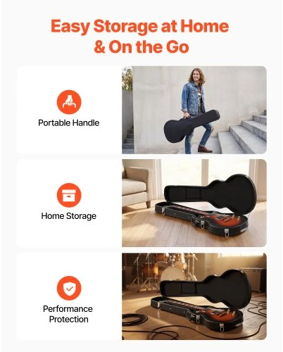 VEVOR Elektrinės gitaros kietas dėklas, 108 cm, medinis, juodas, skirtas 991 mm Les Paul gitaroms