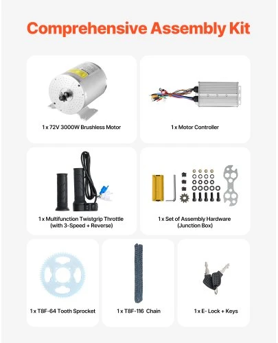 VEVOR Elektrinio bešepetėlio DC variklio rinkinys JZ72V3000W, 3000 W, 72 V, 4900 rpm
