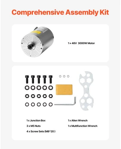 VEVOR Elektrinio bešepetėlio nuolatinės srovės variklio rinkinys JZ72V3000W, 72 V, 3000 W, 4900 aps./min.