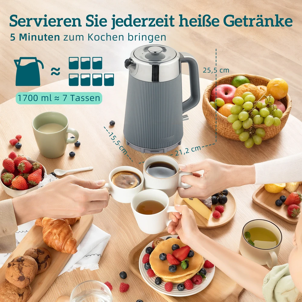 Virdulys Aosom Elektrinio virdulio ir skrudintuvo rinkinys, 2200 W, 1,7 l, pilkas