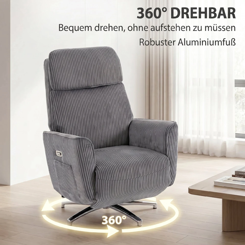 Aosom Elektrinis atlošiamas fotelis, tamsiai pilkas / sidabrinis, 120 kg