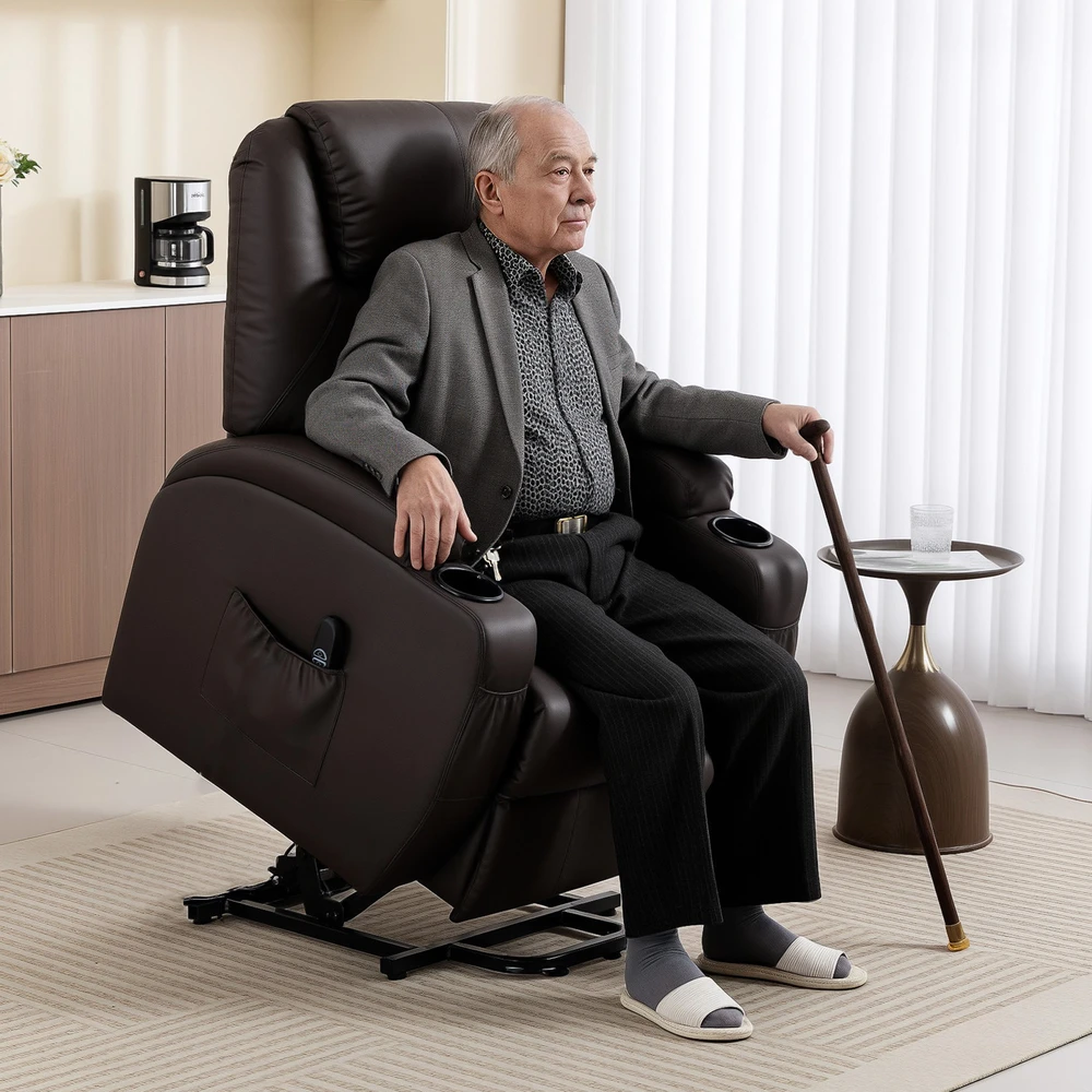 Fotelis Aosom Elektrinis atlošiamas krėslas su pakėlimo funkcija, tamsiai rudas, iki 135 kg