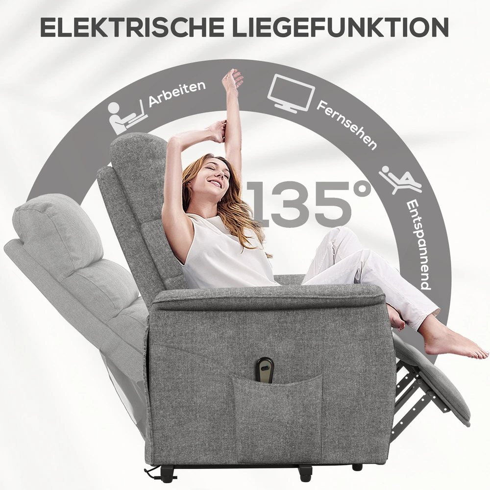Aosom Elektrinis atlošiamas krėslas su pakėlimo funkcija, pilkas, 66 x 90 x 96 cm