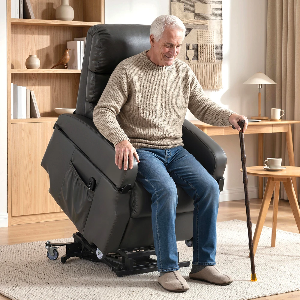 Aosom Elektrinis atlošiamas krėslas su pakėlimo funkcija, tamsiai pilkas, 120 kg