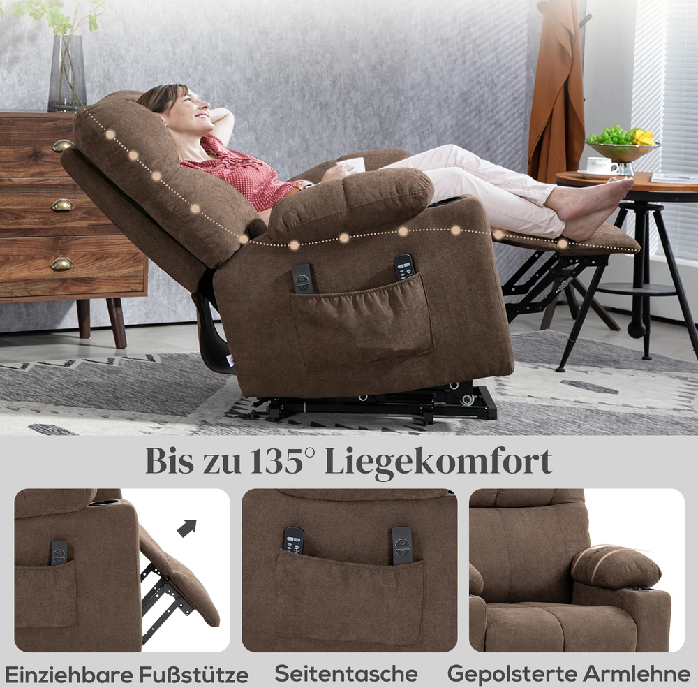 Aosom Elektrinis atlošiamas liftinis fotelis, rudas, 91 x 95 x 109 cm