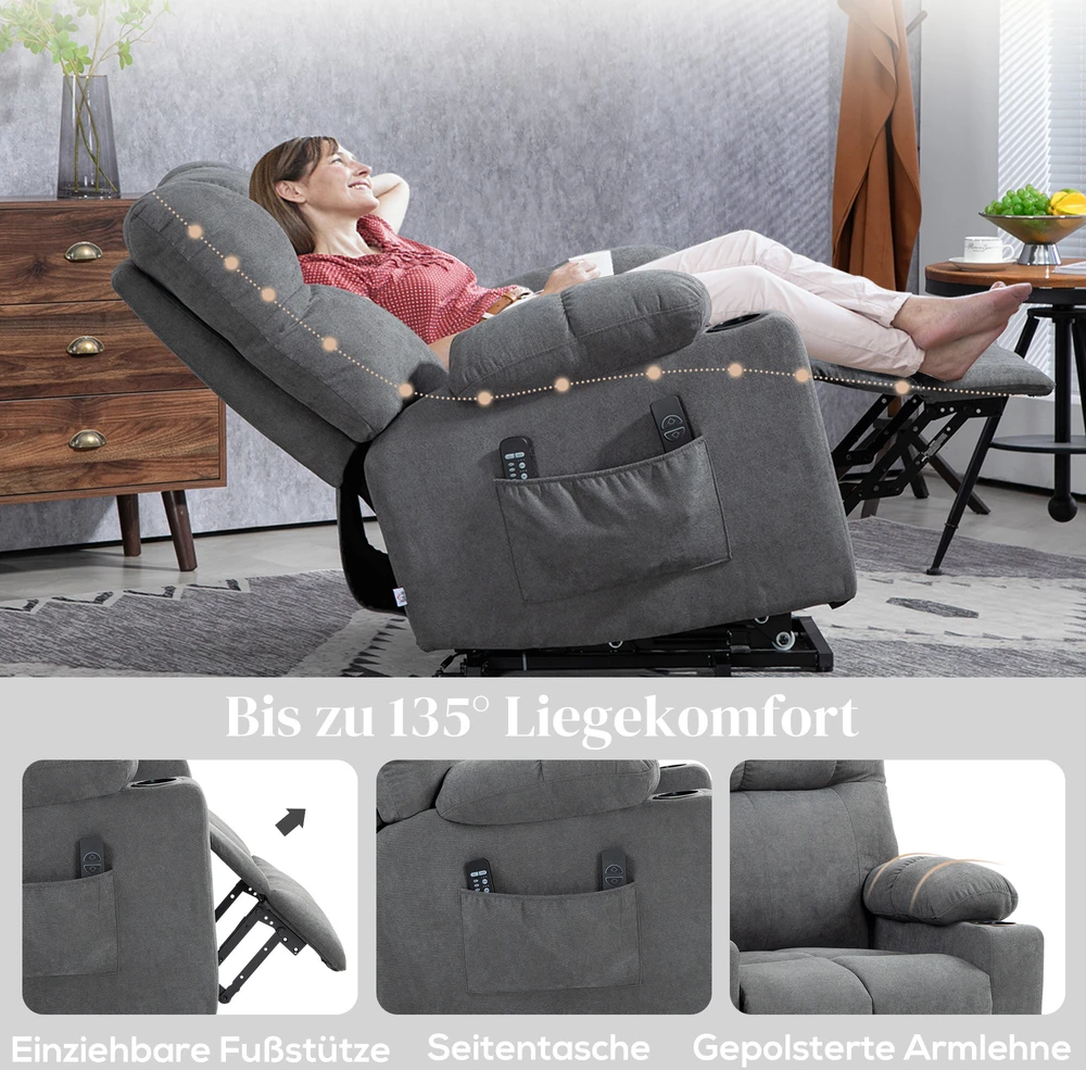 Fotelis Aosom Elektrinis atlošiamas pakeliamasis krėslas, pilkas, 144 x 91 x 88 cm