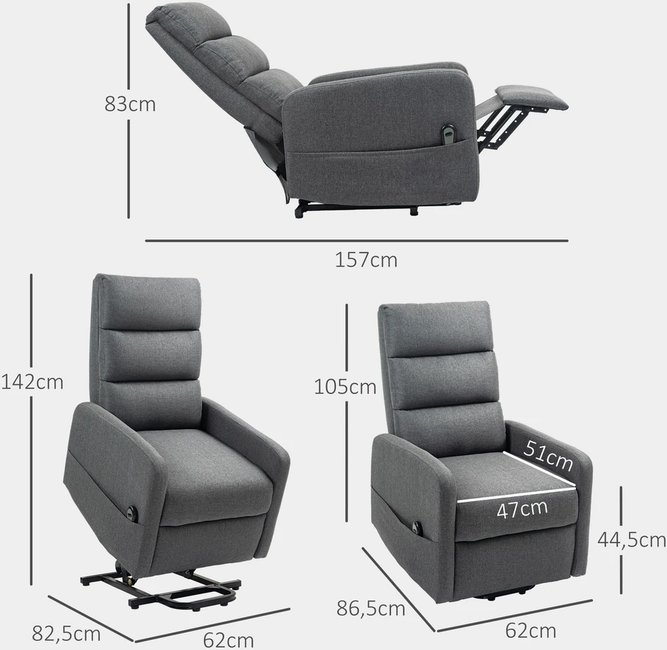 Fotelis Aosom Elektrinis atsistojimo pagalbinis poilsio krėslas, tamsiai pilkas, 150 kg, 62 x 86,5 x 105 cm