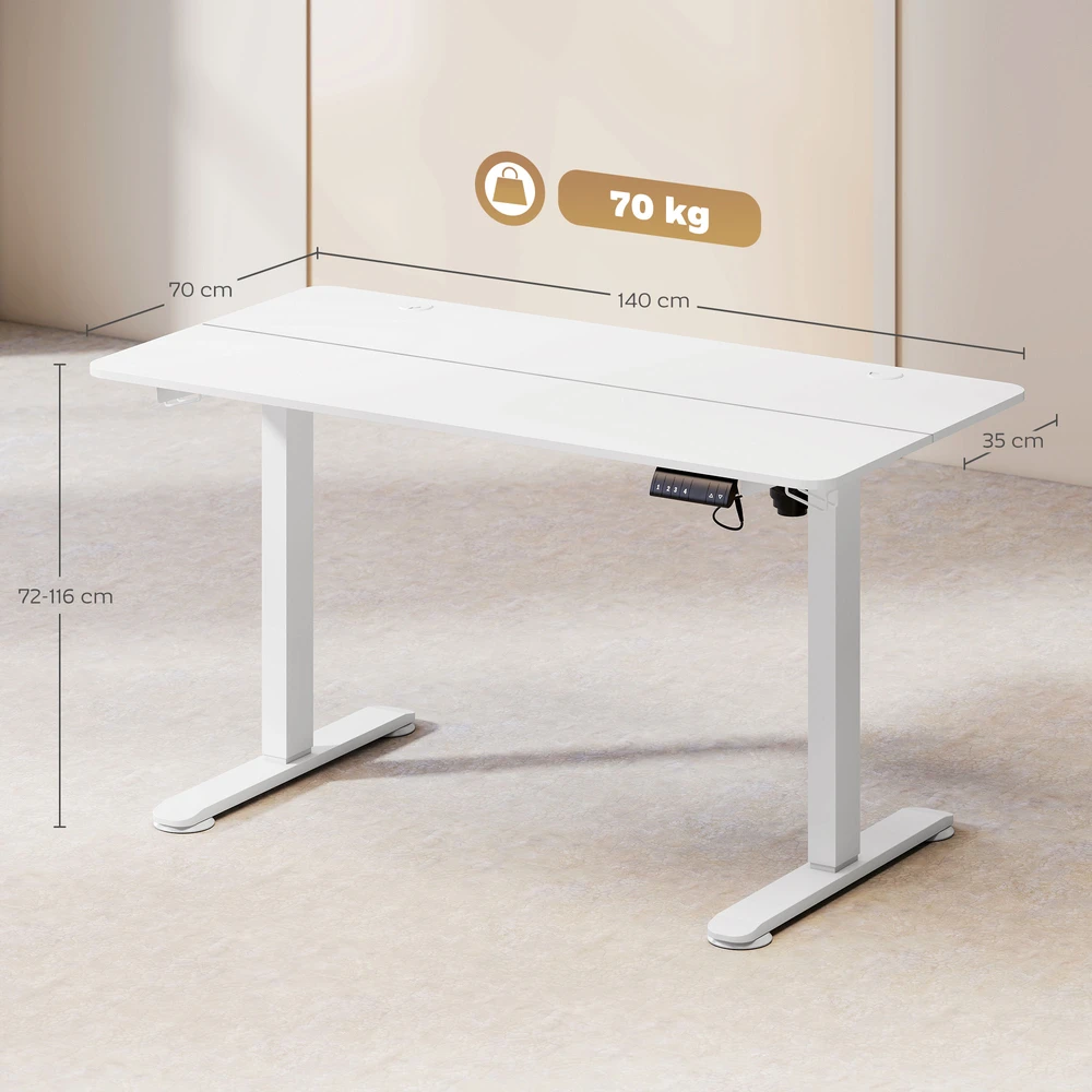 Koduva Elektrinis aukščio reguliuojamas stalas, baltas, 140 x 70 x 72-116 cm