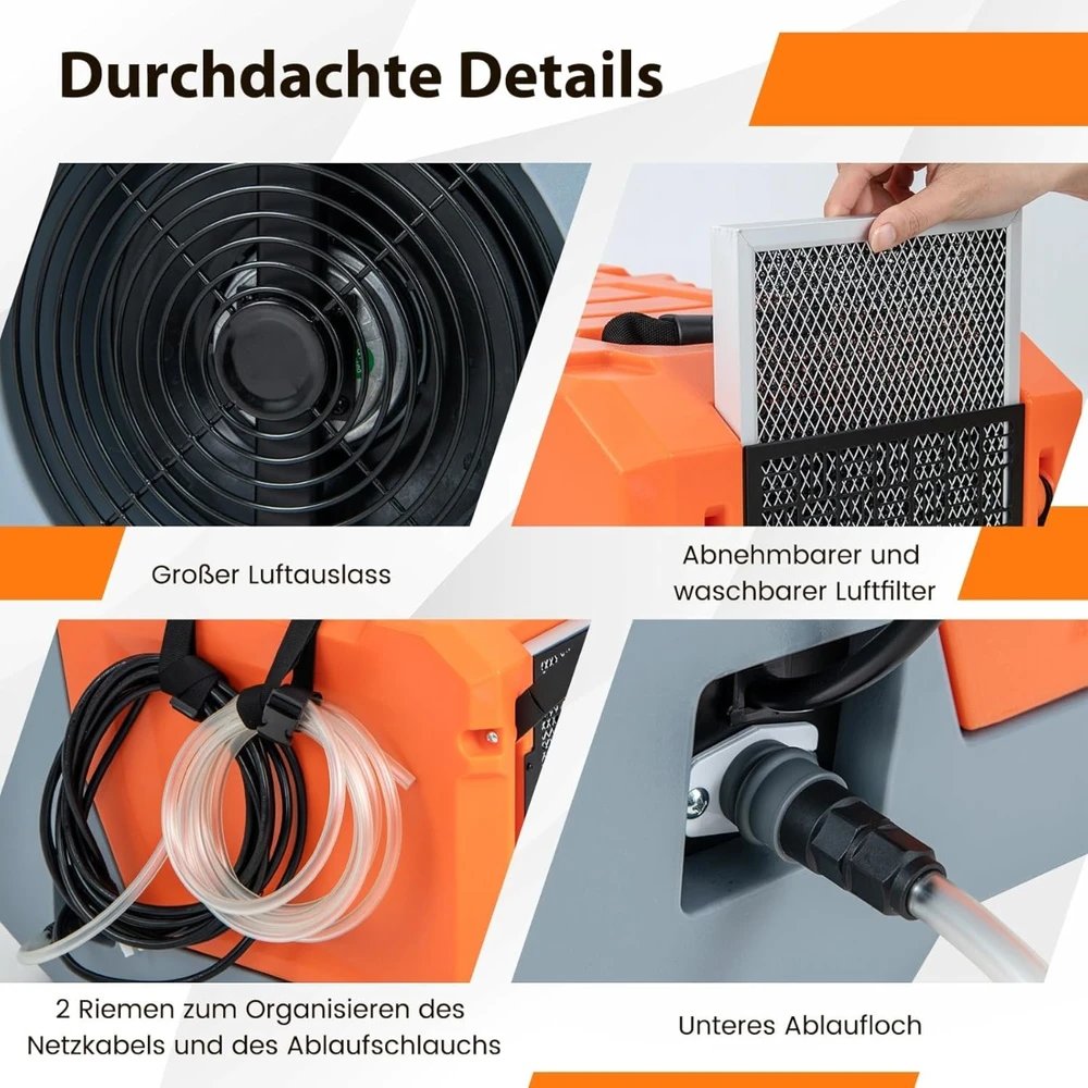 Sausintuvas Promotion Elektrinis drėgmės surinktuvas su žarna 85L/d, oranžinis