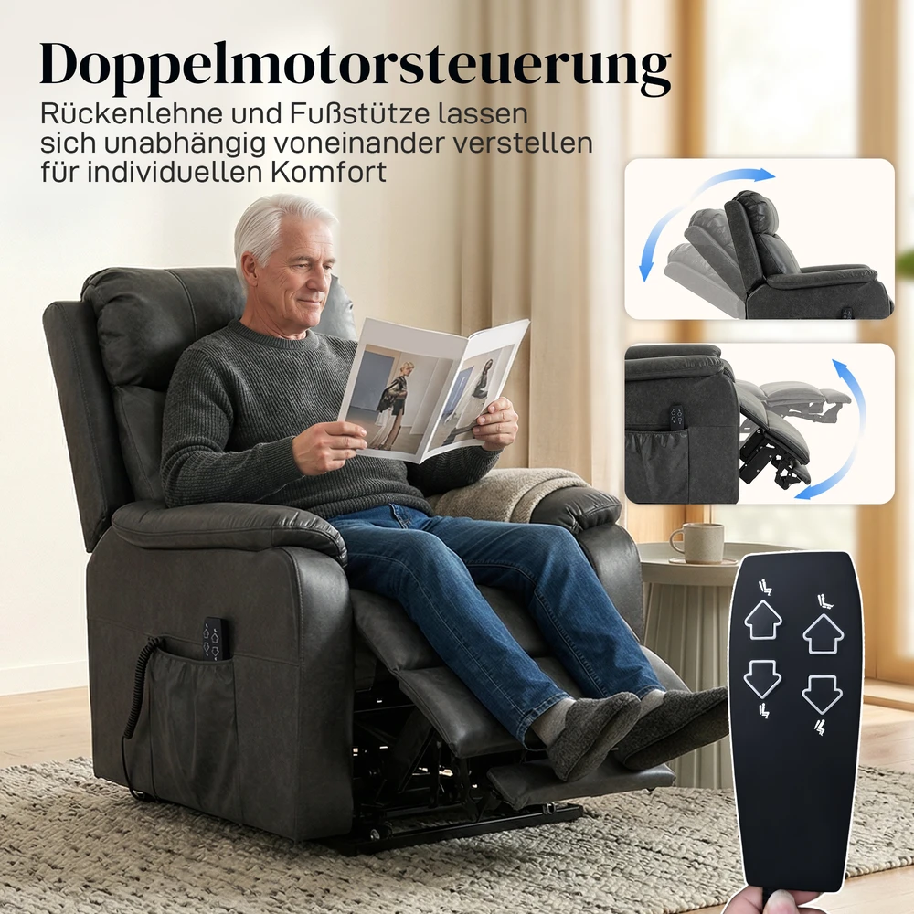 Fotelis Aosom Elektrinis pakeliamasis krėslas senjorams, juodas, dirbtinė oda, 120 kg