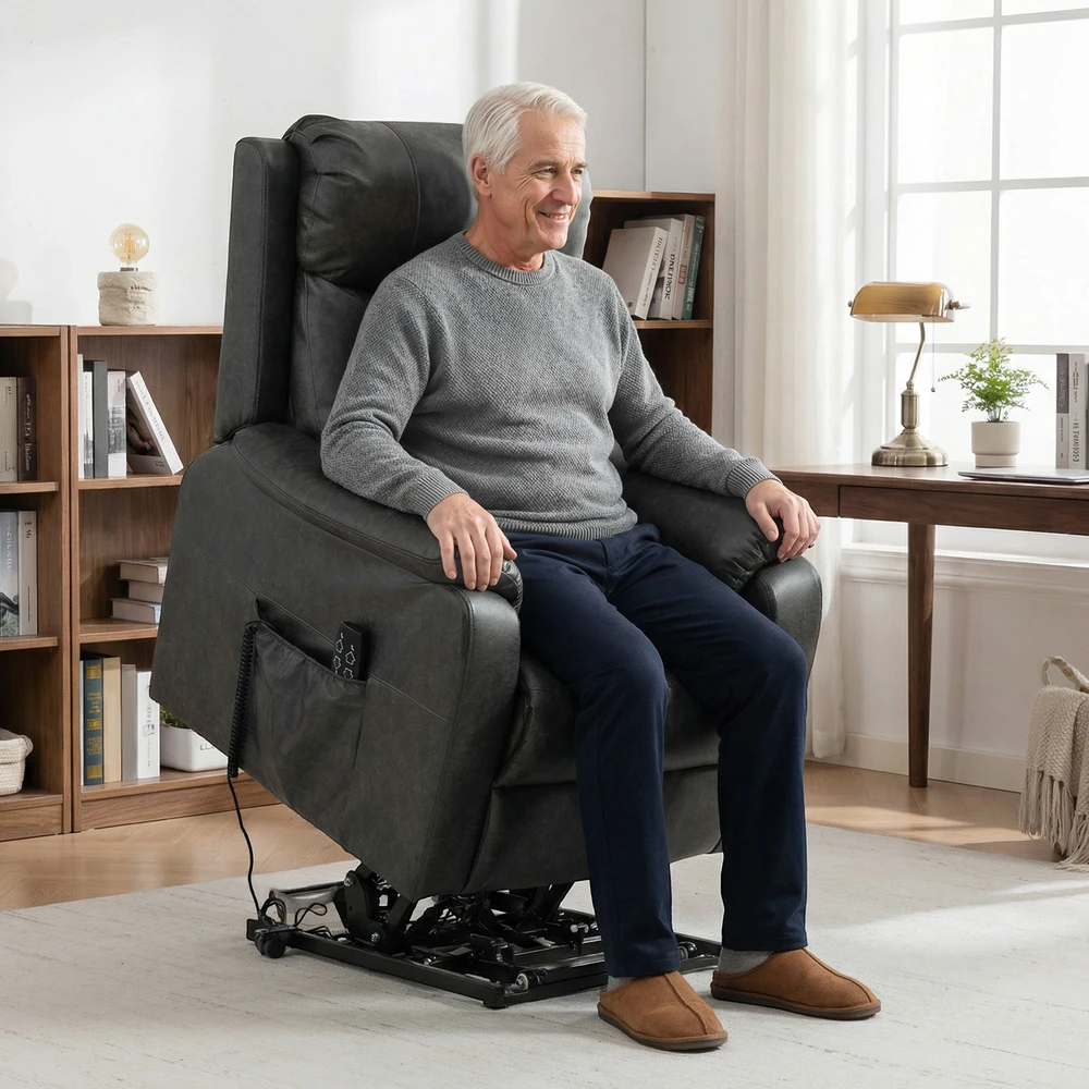 Fotelis Aosom Elektrinis pakeliamasis krėslas senjorams, juodas, dirbtinė oda, 120 kg