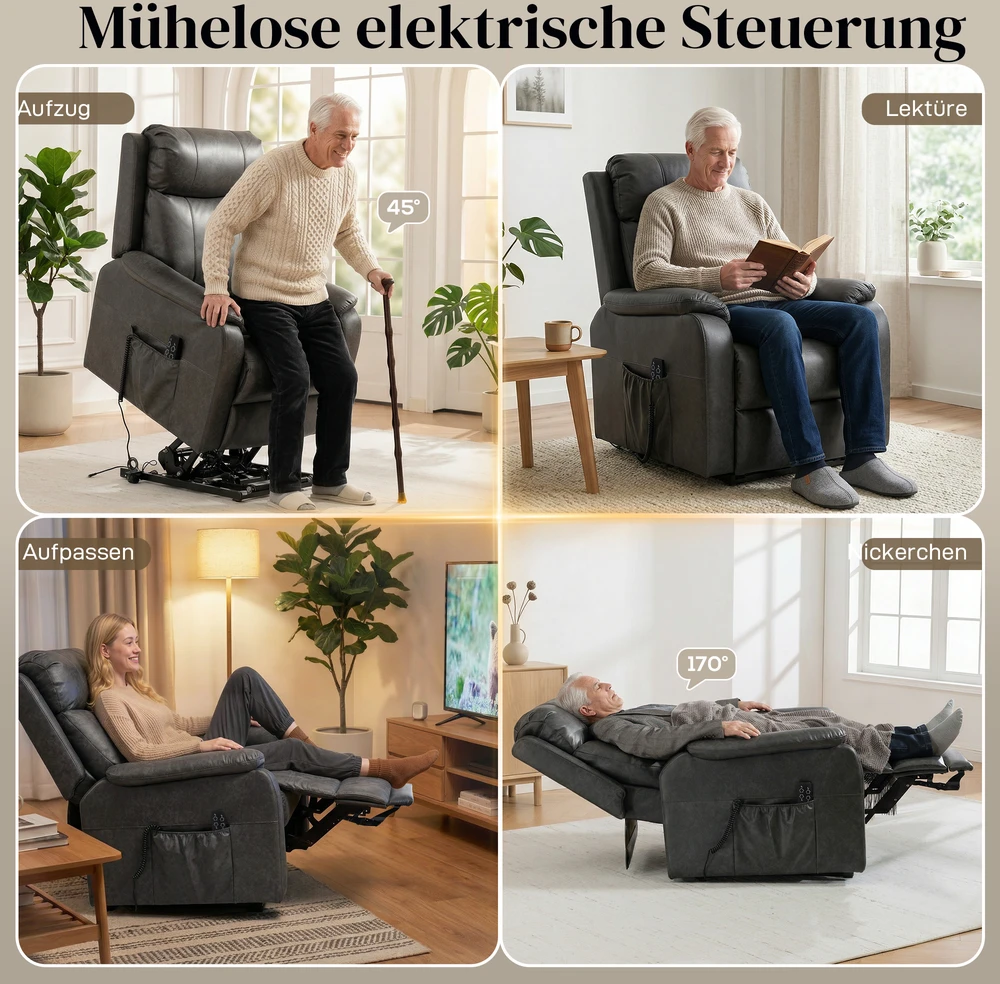 Fotelis Aosom Elektrinis pakeliamasis krėslas senjorams, juodas, dirbtinė oda, 120 kg