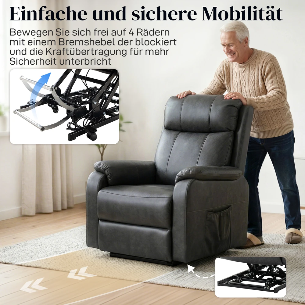Fotelis Aosom Elektrinis pakeliamasis krėslas senjorams, juodas, dirbtinė oda, 120 kg