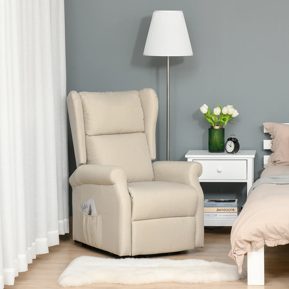Aosom Elektrinis poilsio fotelis su atsistojimo pagalba, kreminės baltos spalvos, iki 200 kg, 74 x 94 x 111 cm