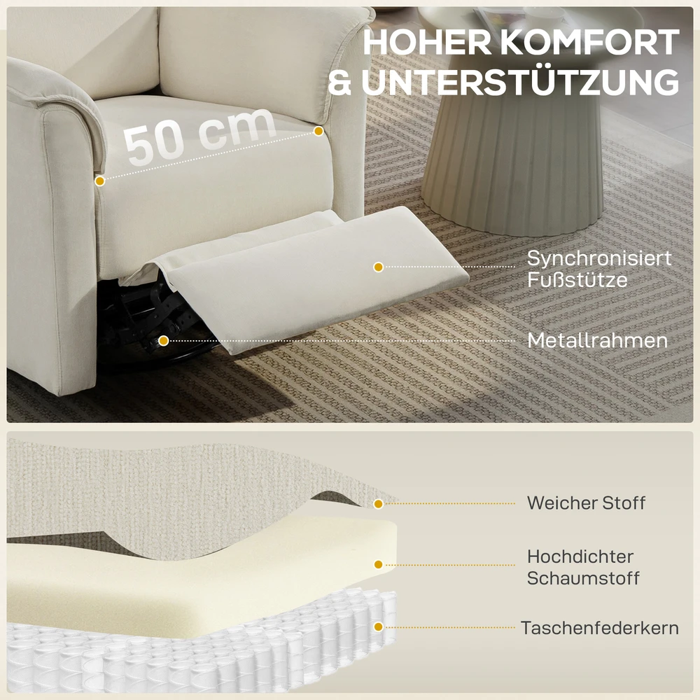 Fotelis Aosom Elektrinis poilsio krėslas su atlošimo funkcija, kreminė balta, 120 kg, 91 x 78 x 105 cm