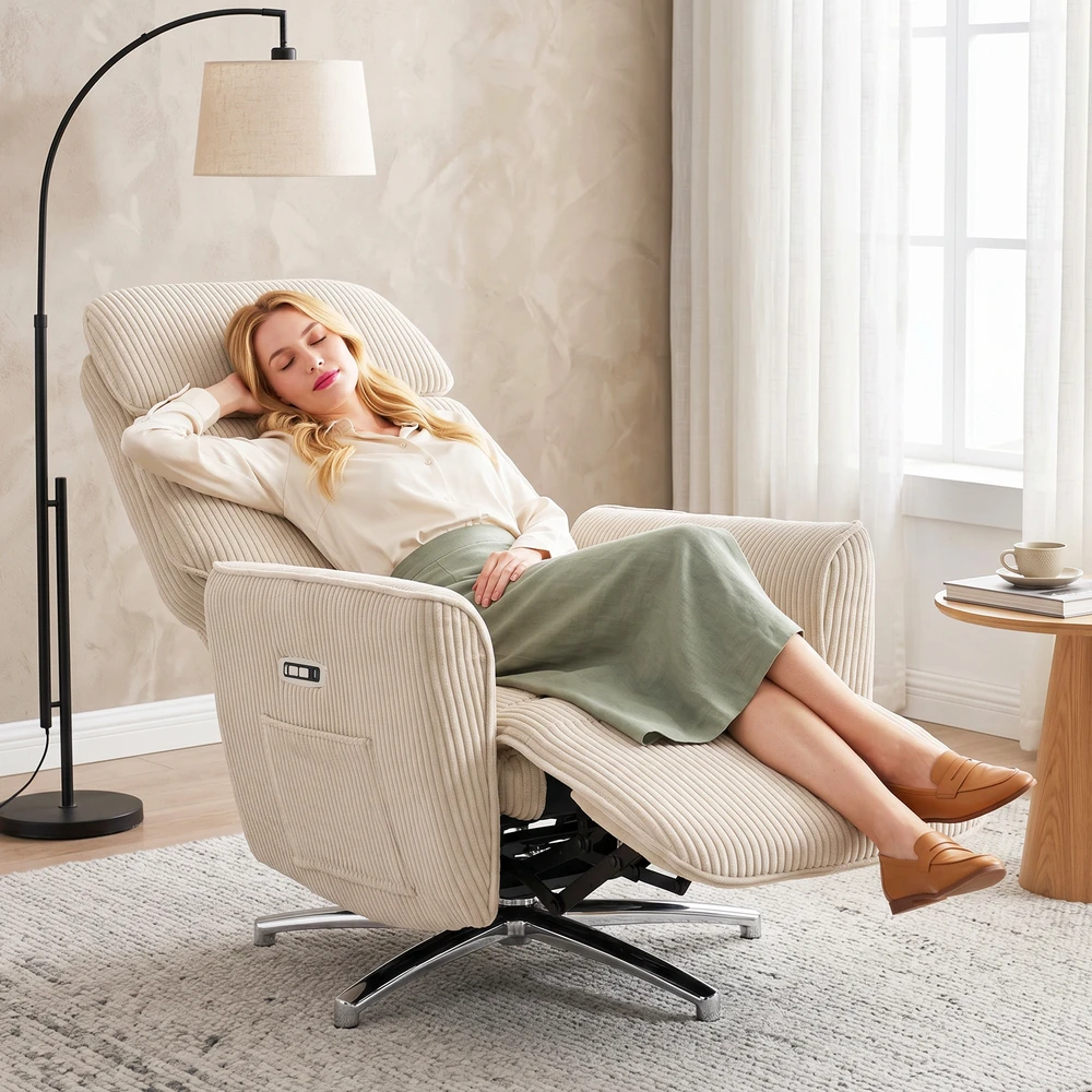 Fotelis Aosom Elektrinis reguliuojamas poilsio krėslas, 2 varikliai, sukamas 360°, kreminė balta