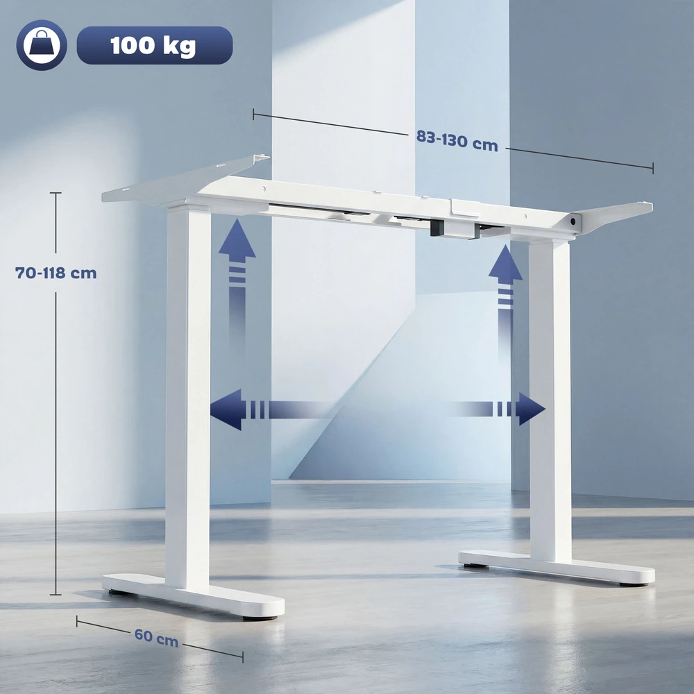 Aosom Elektrinis reguliuojamas stalo rėmas, baltas, plienas, 70-118 cm