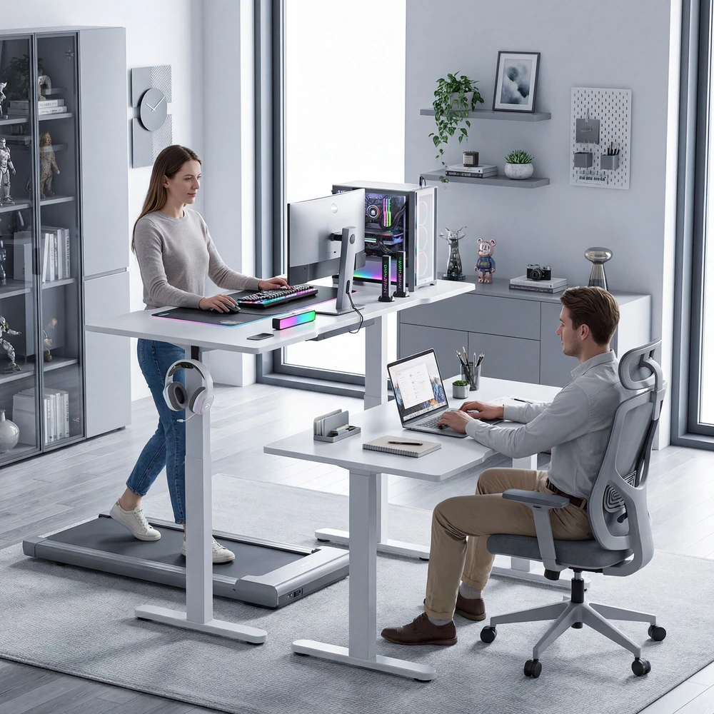 Aosom Elektrinis reguliuojamas stalo rėmas, baltas, plienas, 70-118 cm