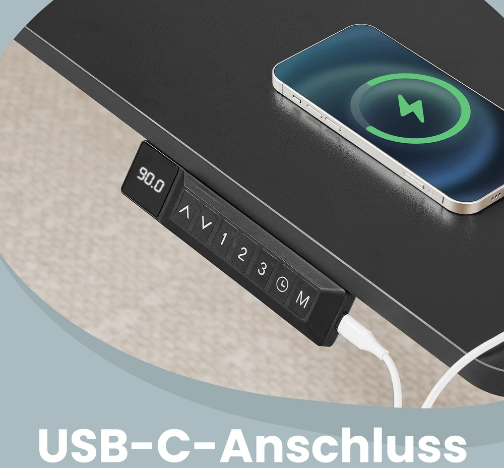 Songmics Elektrinis reguliuojamo aukščio rašomasis stalas, 160 x 80 cm, juodas, su USB-C jungtimi