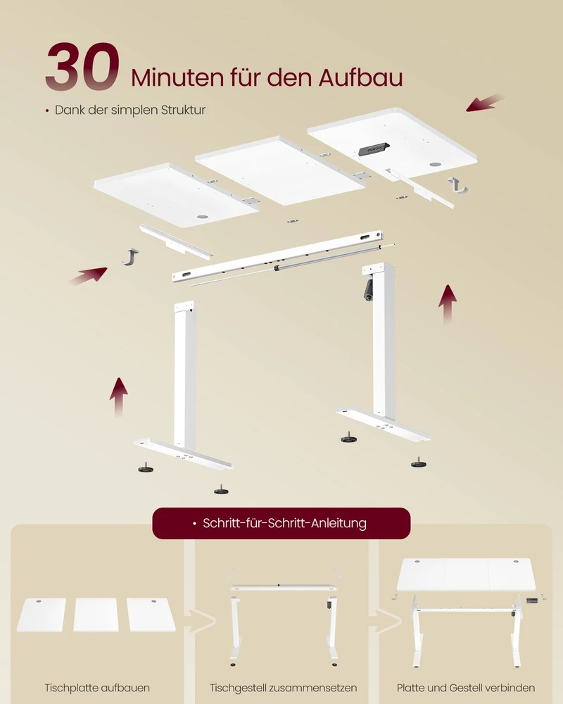 Koduva Elektrinis reguliuojamo aukščio rašomasis stalas, 120 x 60 cm, debesų baltos spalvos