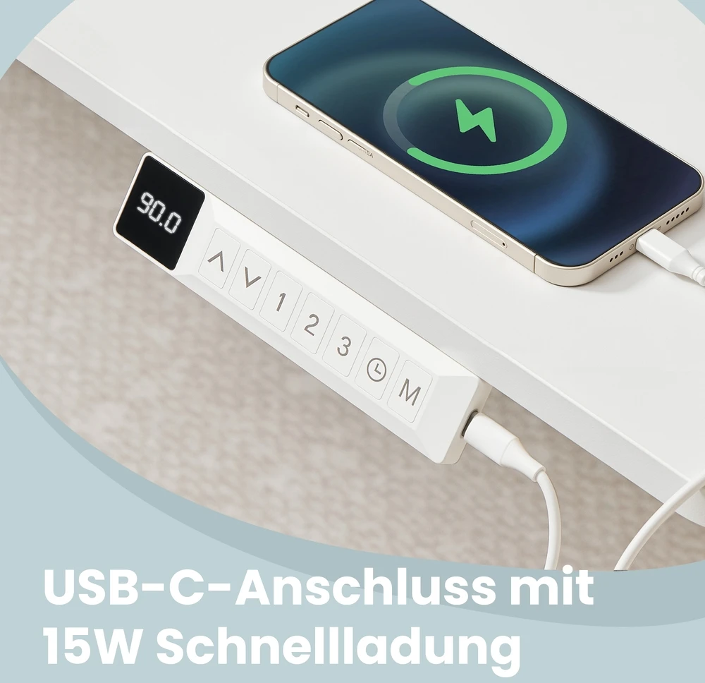 Koduva Elektrinis reguliuojamo aukščio rašomasis stalas, 160 x 80 cm, baltas, su USB-C jungtimi
