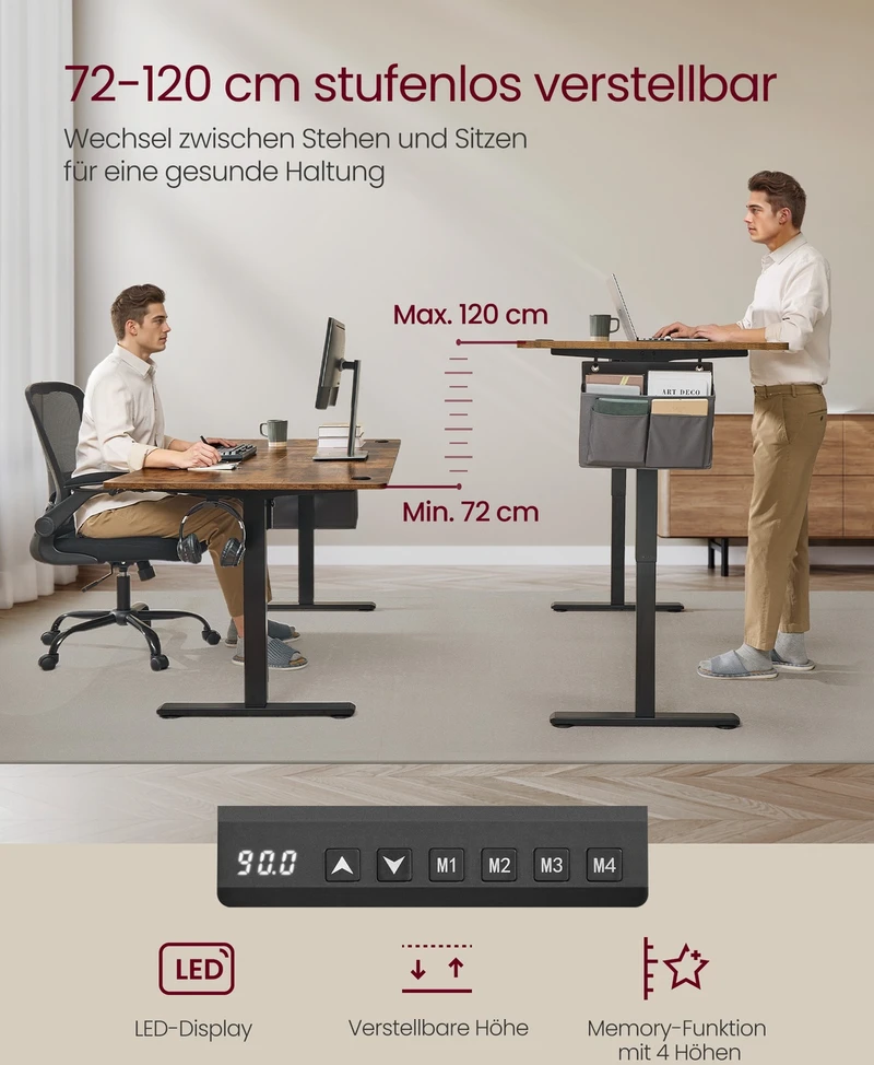 Koduva Elektrinis reguliuojamo aukščio rašomasis stalas, 180 x 80 x 72–120 cm, rudos spalvos
