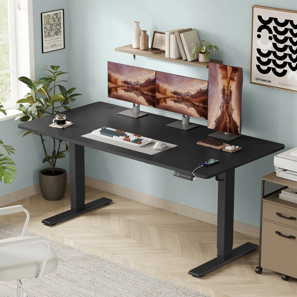 Songmics Elektrinis reguliuojamo aukščio rašomasis stalas, 160 x 80 cm, juodas, su USB-C jungtimi