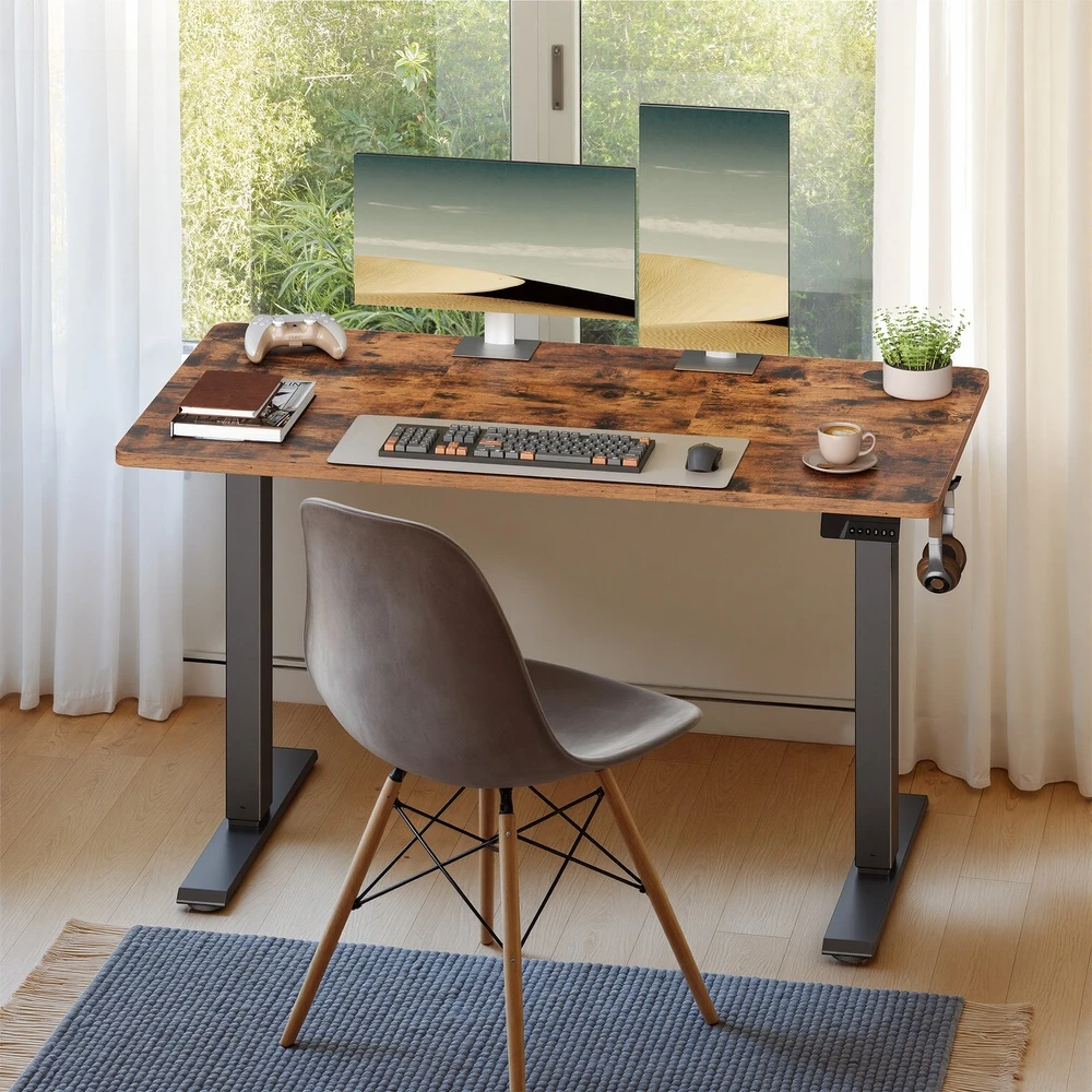 Songmics Elektrinis reguliuojamo aukščio rašomasis stalas, rudas, 120 x 60 x 72-120 cm, 70 kg