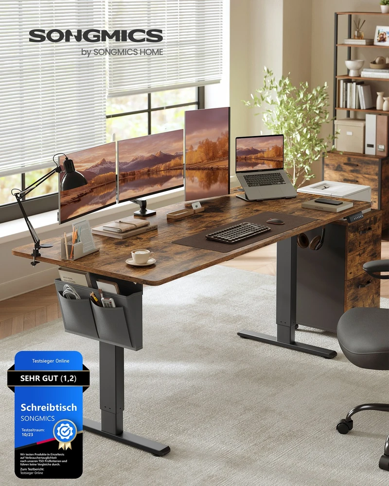 Koduva Elektrinis reguliuojamo aukščio rašomasis stalas, 180 x 80 x 72–120 cm, rudos spalvos