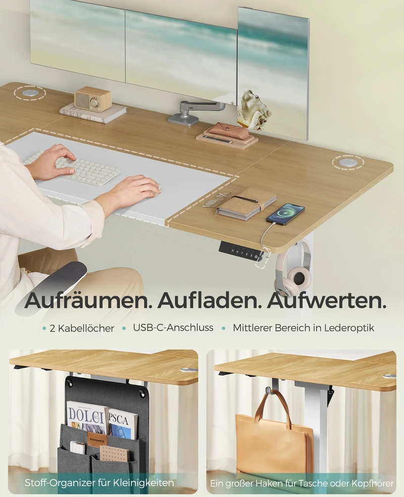 Koduva Elektrinis reguliuojamo aukščio rašomasis stalas, 70 x 160 x 72–120 cm, pastelinis geltonas, baltas