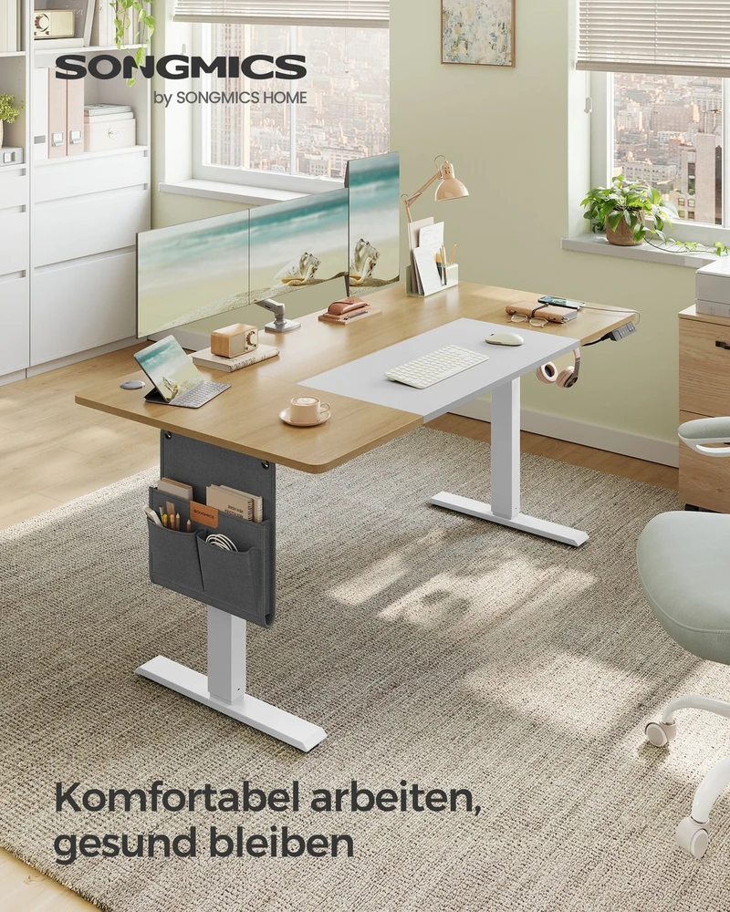 Koduva Elektrinis reguliuojamo aukščio rašomasis stalas, 70 x 160 x 72–120 cm, pastelinis geltonas, baltas