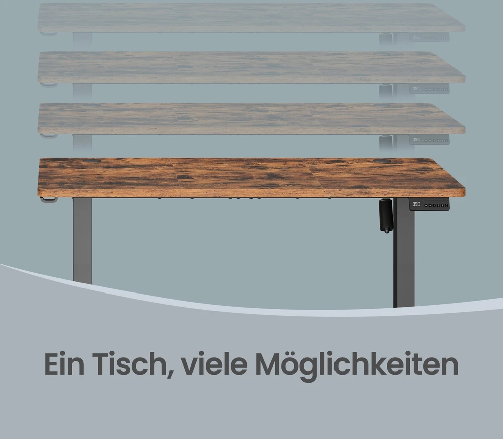 Songmics Elektrinis reguliuojamo aukščio rašomasis stalas, rudas, 120 x 60 x 72-120 cm, 70 kg