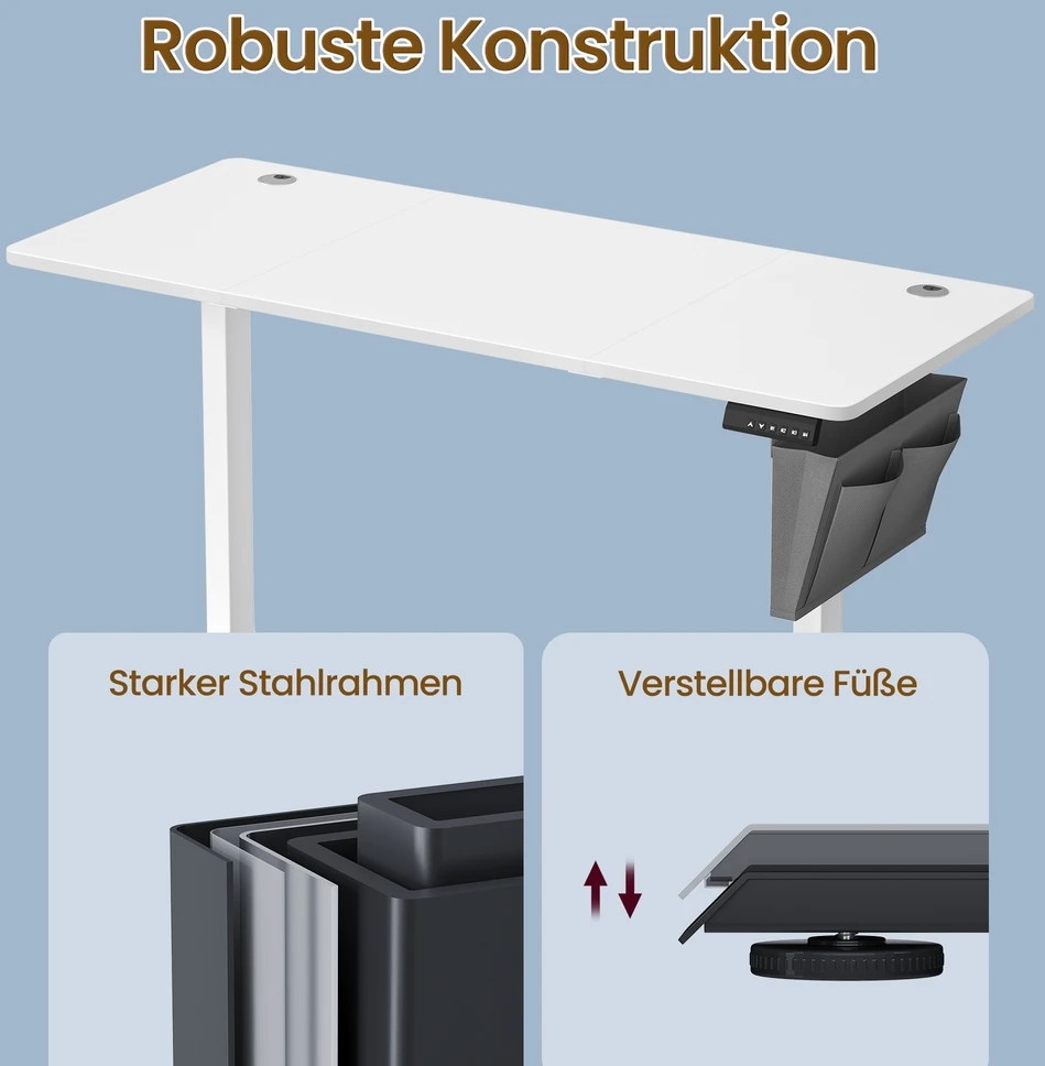 Koduva Elektrinis reguliuojamo aukščio rašomasis stalas, baltas, 140,1 x 60,1 x 72,1-120,1 cm