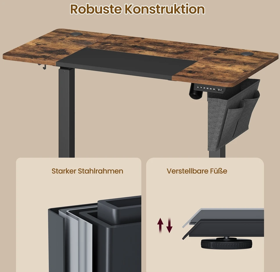 Koduva Elektrinis reguliuojamo aukščio rašomasis stalas, 140 x 60 x 72-120 cm, rudas-juodas