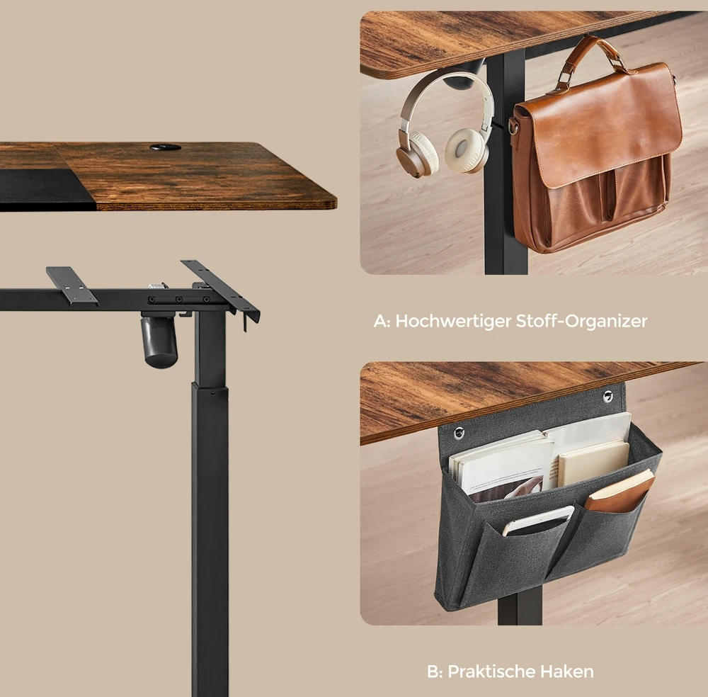 Koduva Elektrinis reguliuojamo aukščio rašomasis stalas, 140 x 60 x 72-120 cm, rudas-juodas