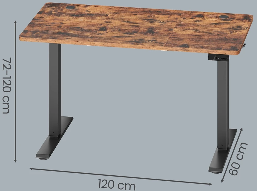 Songmics Elektrinis reguliuojamo aukščio rašomasis stalas, rudas, 120 x 60 x 72-120 cm, 70 kg
