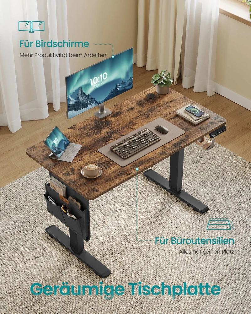 Koduva Elektrinis reguliuojamo aukščio rašomasis stalas, 100 x 60 x 72–120 cm, vintažinės rudos spalvos