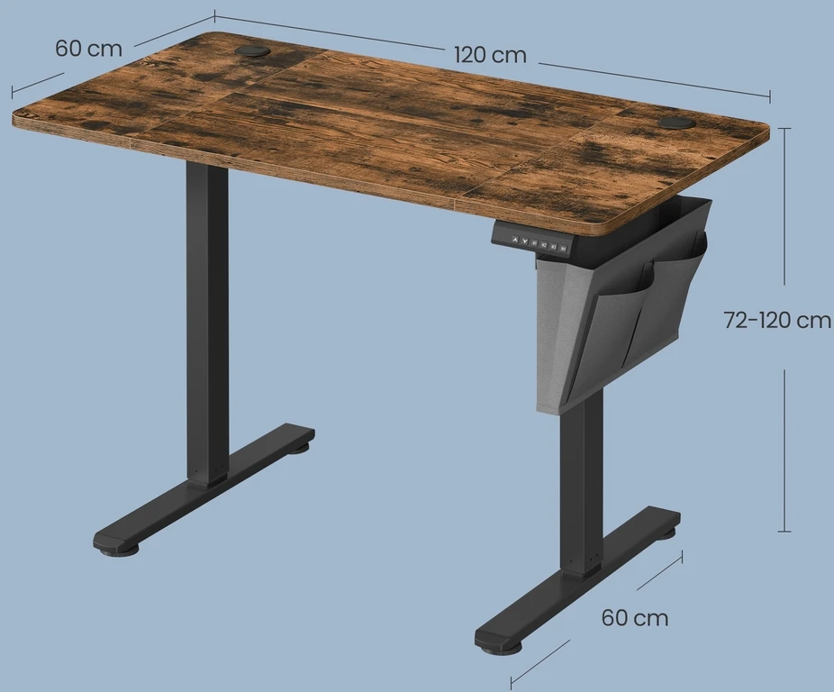 Koduva Elektrinis reguliuojamo aukščio rašomasis stalas, 120,1 x 60,1 cm, vintažinės rudos spalvos