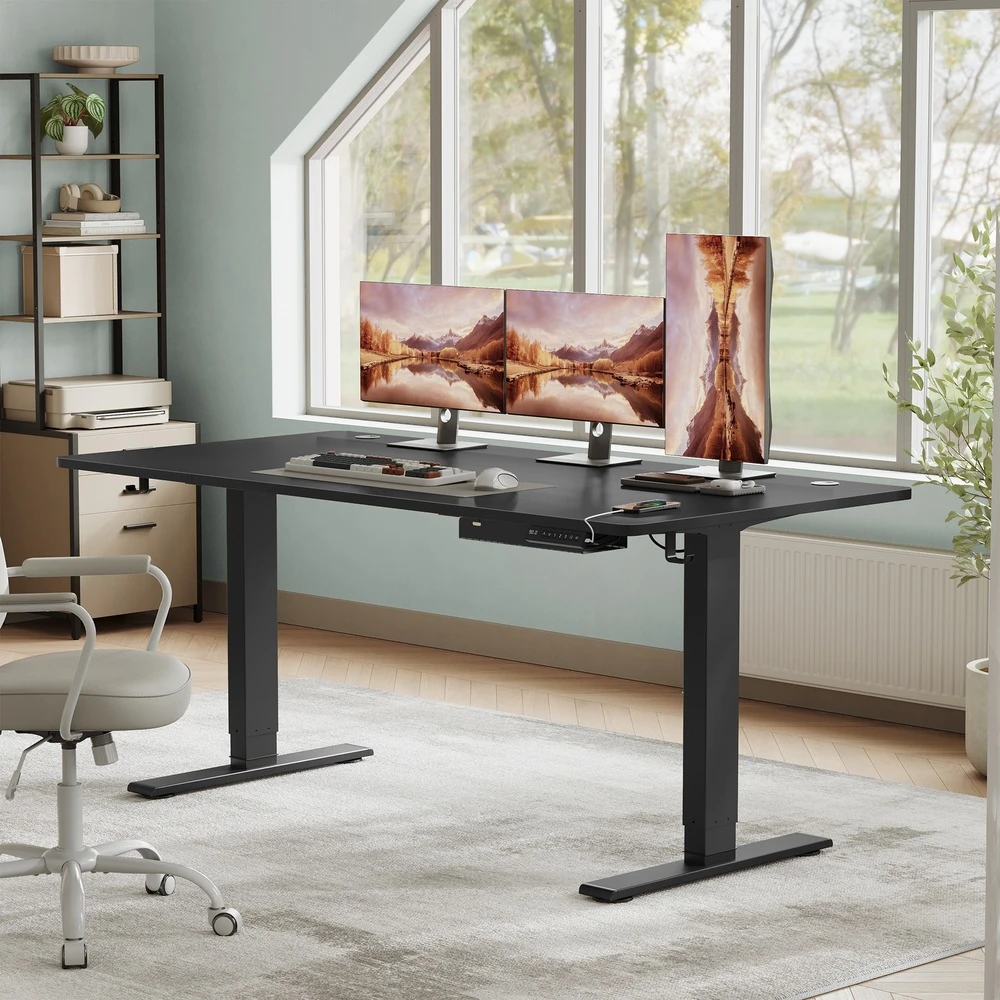 Songmics Elektrinis reguliuojamo aukščio rašomasis stalas, 160 x 80 cm, juodas, su USB-C jungtimi