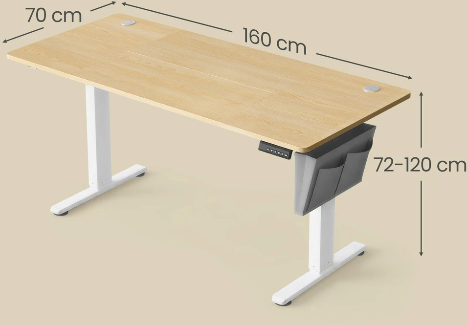 Koduva Elektrinis reguliuojamo aukščio rašomasis stalas, 160 x 70 cm, 4 atminties mygtukai