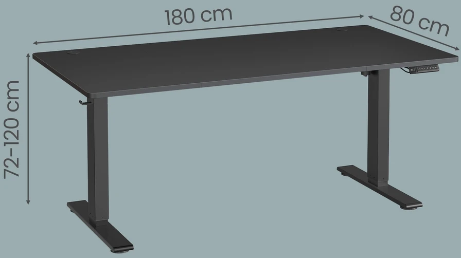 Songmics Elektrinis reguliuojamo aukščio rašomasis stalas, 160 x 80 cm, juodas, su USB-C jungtimi