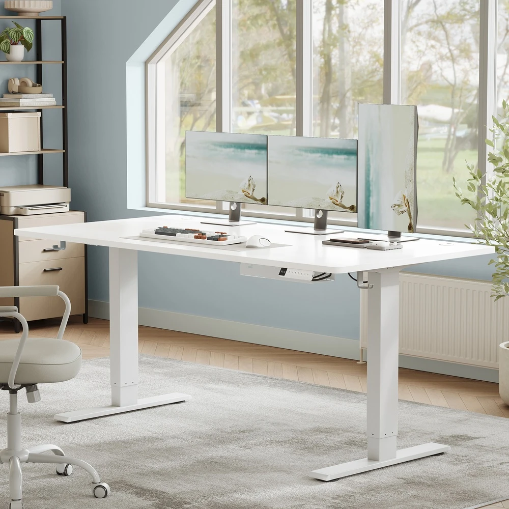 Koduva Elektrinis reguliuojamo aukščio rašomasis stalas, 160 x 80 cm, baltas, su USB-C jungtimi