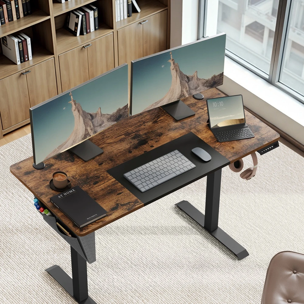 Koduva Elektrinis reguliuojamo aukščio rašomasis stalas, 140 x 60 x 72-120 cm, rudas-juodas