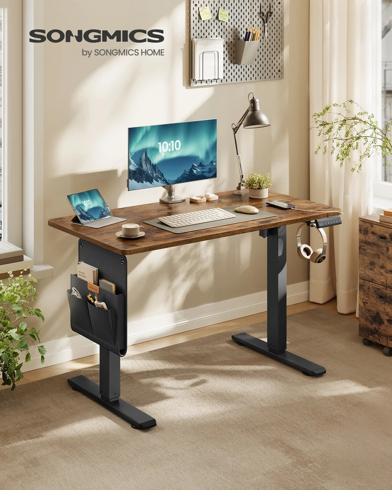 Koduva Elektrinis reguliuojamo aukščio rašomasis stalas, 100 x 60 x 72–120 cm, vintažinės rudos spalvos