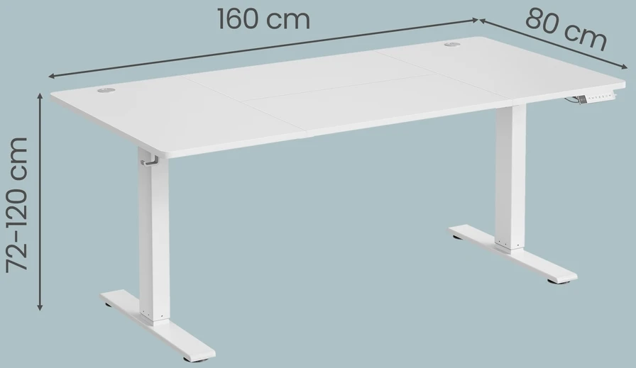 Koduva Elektrinis reguliuojamo aukščio rašomasis stalas, 160 x 80 cm, baltas, su USB-C jungtimi