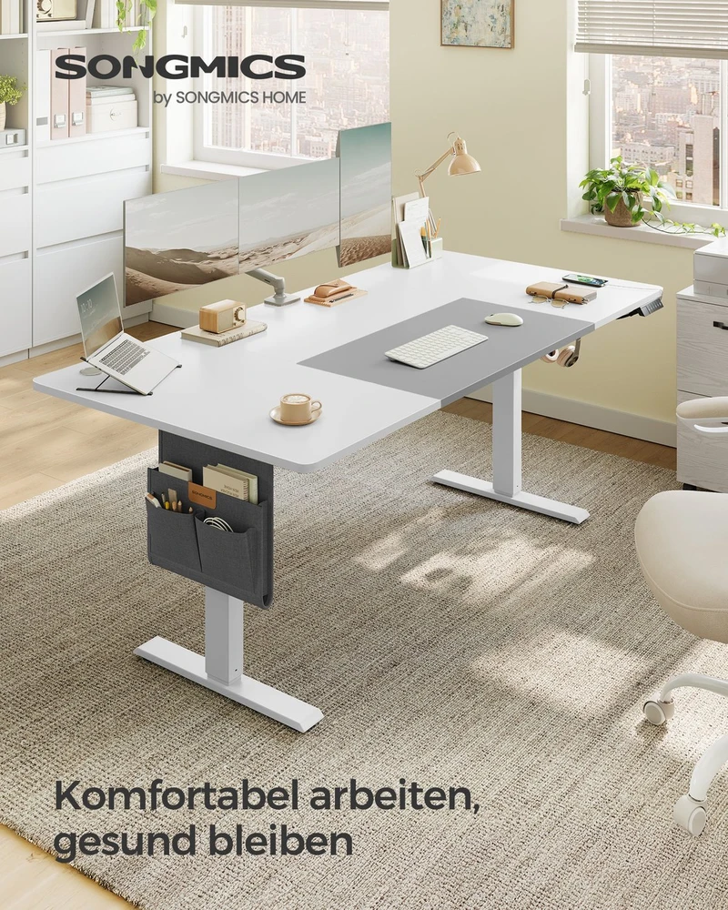 Koduva Elektrinis reguliuojamo aukščio stalas, 180 x 80 x 72–120 cm, baltos ir pilkos spalvos